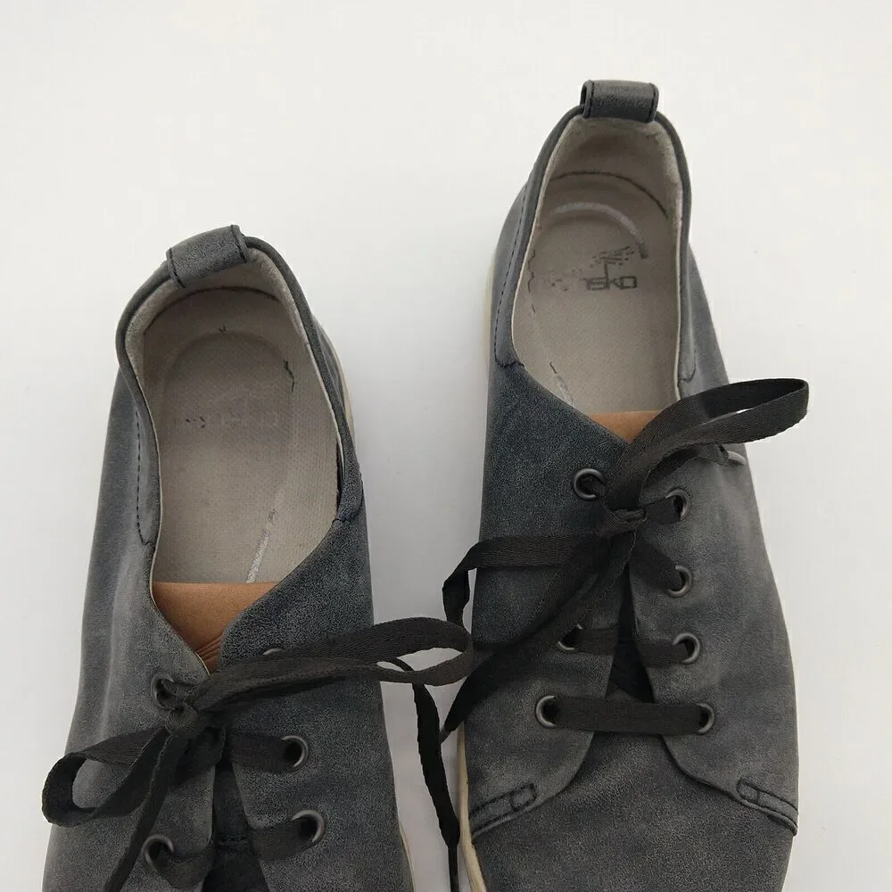 Dansko Nubuck Leather Sneakers Size US 7.5 8 EU 38 Gray Lace Up Comfort Shoes